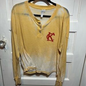 Yellow Long Sleeve Henley with Red KC Logo